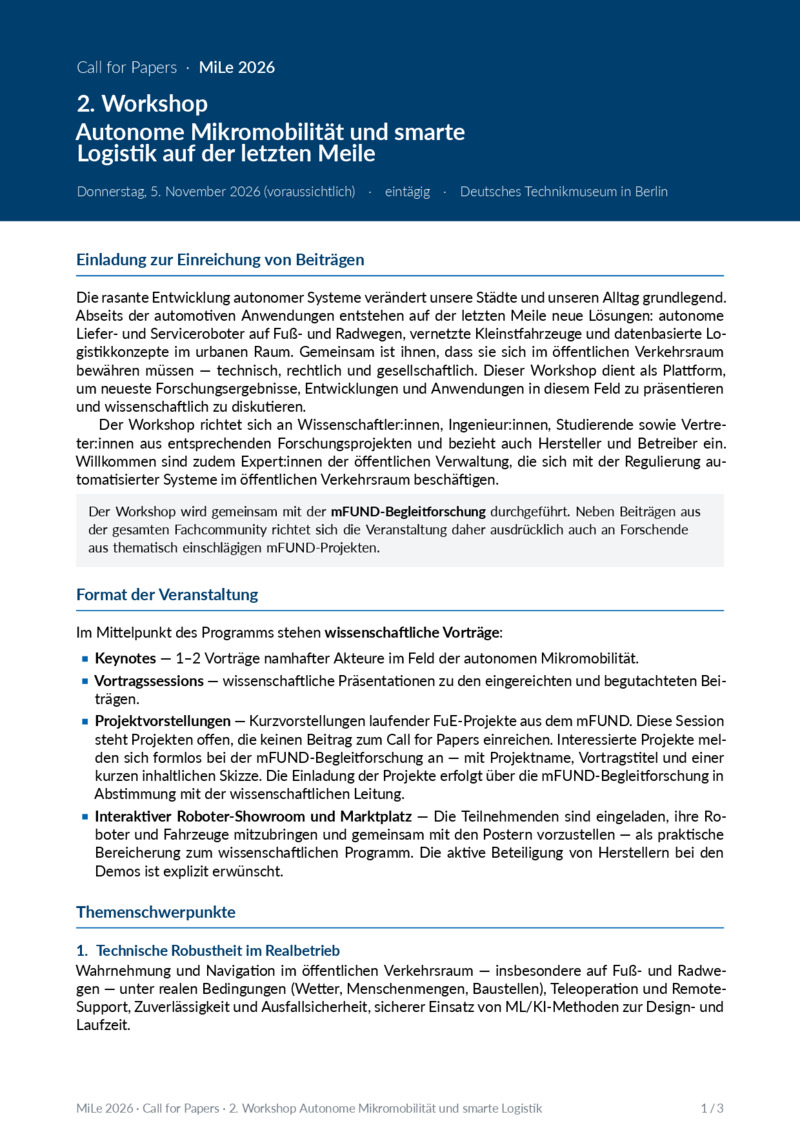 Titelseite des deutschsprachigen Call for Papers